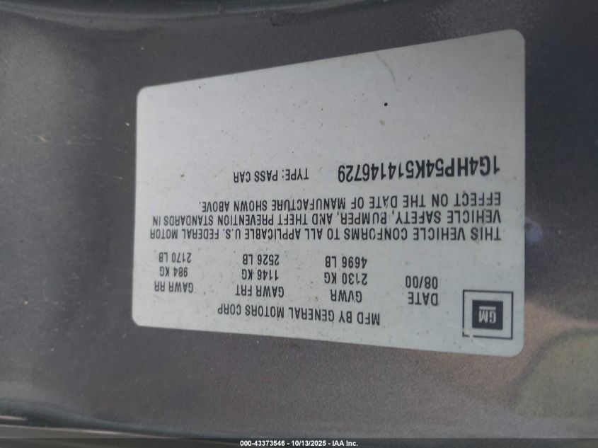 2001 Buick Lesabre Custom VIN: 1G4HP54K514146729 Lot: 43373546