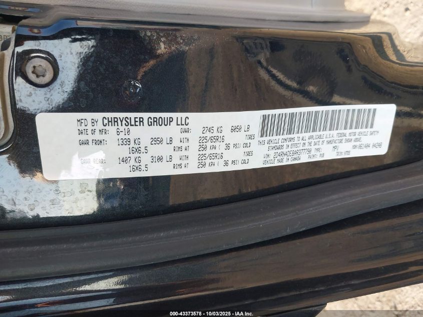 2010 Dodge Grand Caravan Se VIN: 2D4RN4DE8AR377790 Lot: 43373578