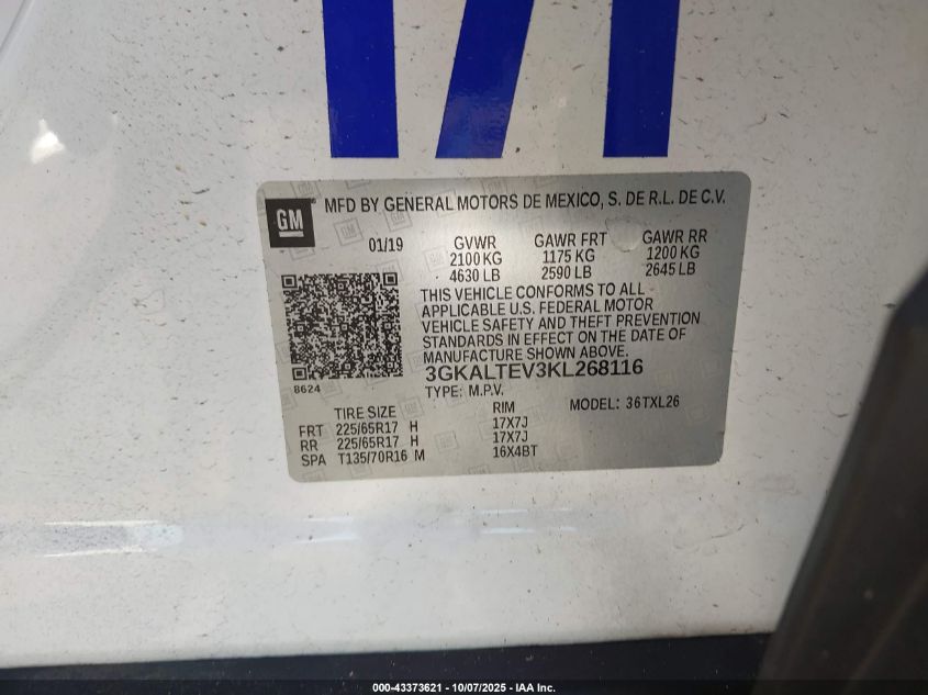 2019 GMC Terrain Sle VIN: 3GKALTEV3KL268116 Lot: 43373621