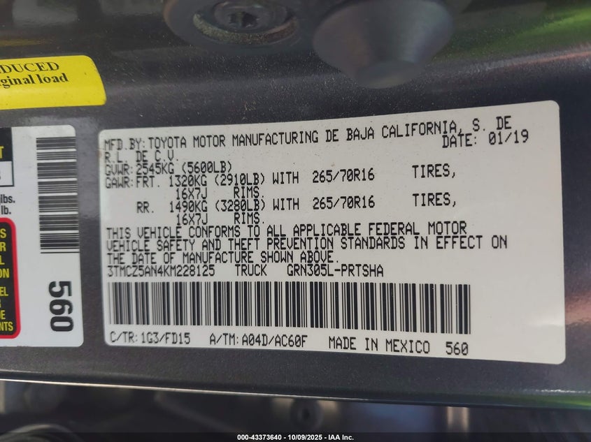 2019 TOYOTA TACOMA TRD OFF ROAD 3TMCZ5AN4KM228125