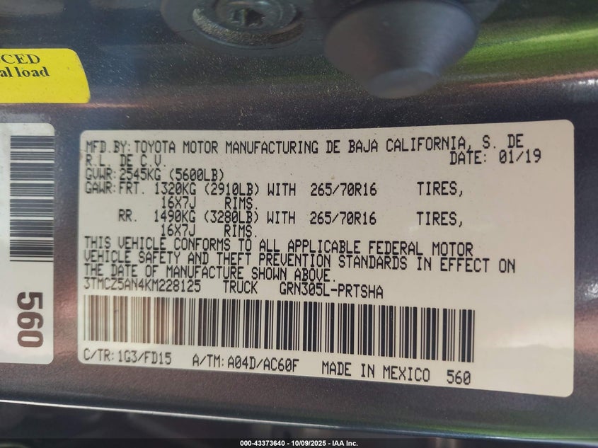 2019 TOYOTA TACOMA TRD OFF ROAD 3TMCZ5AN4KM228125
