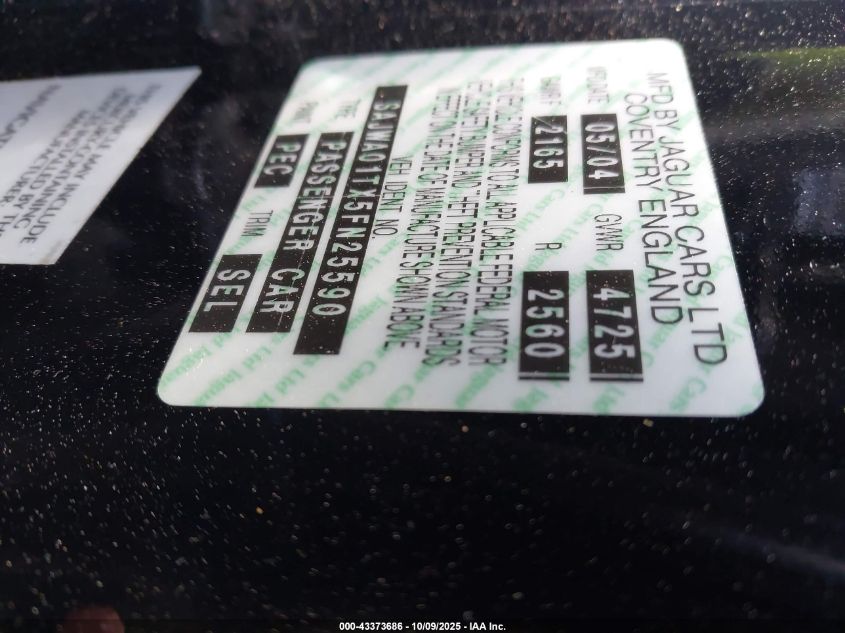 2005 Jaguar S-Type 3.0L V6 VIN: SAJWA01TX5FN25590 Lot: 43373686