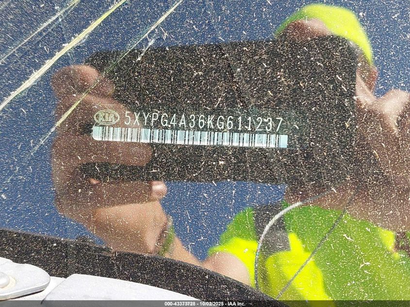 2019 Kia Sorento 2.4L L VIN: 5XYPG4A36KG611237 Lot: 43373728