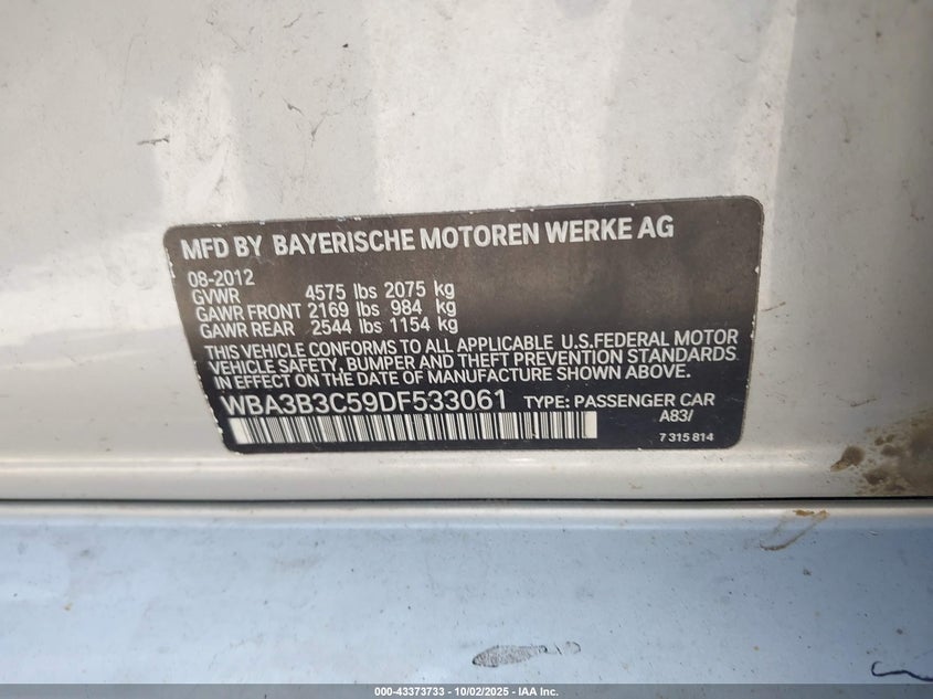 2013 BMW 328I XDRIVE WBA3B3C59DF533061