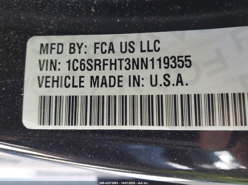 2022 Ram 1500 Limited 4X4 5'7 Box VIN: 1C6SRFHT3NN119355 Lot: 43373803
