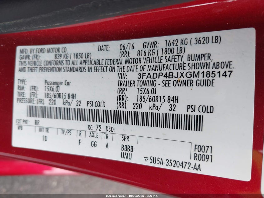 2016 FORD FIESTA SE - 3FADP4BJXGM185147