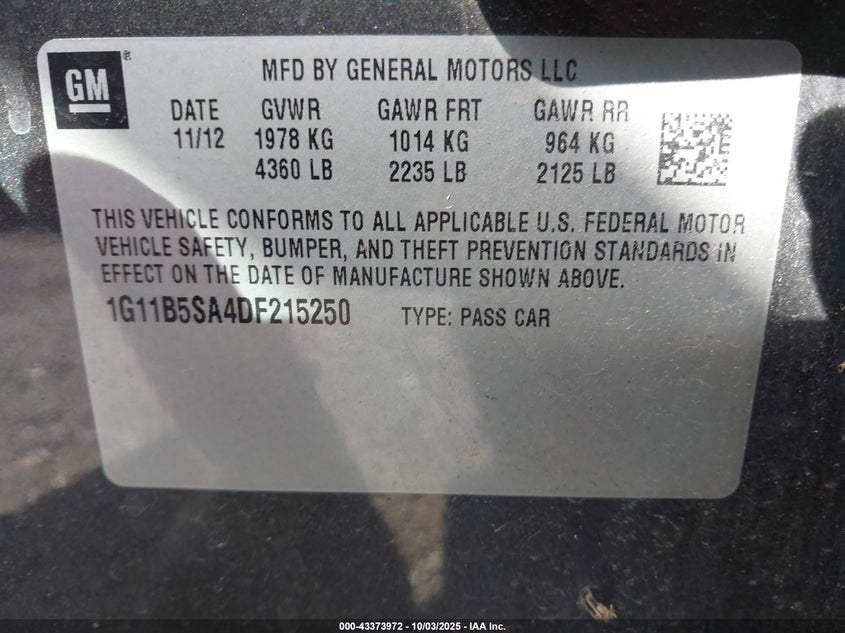2013 CHEVROLET MALIBU 1LS - 1G11B5SA4DF215250