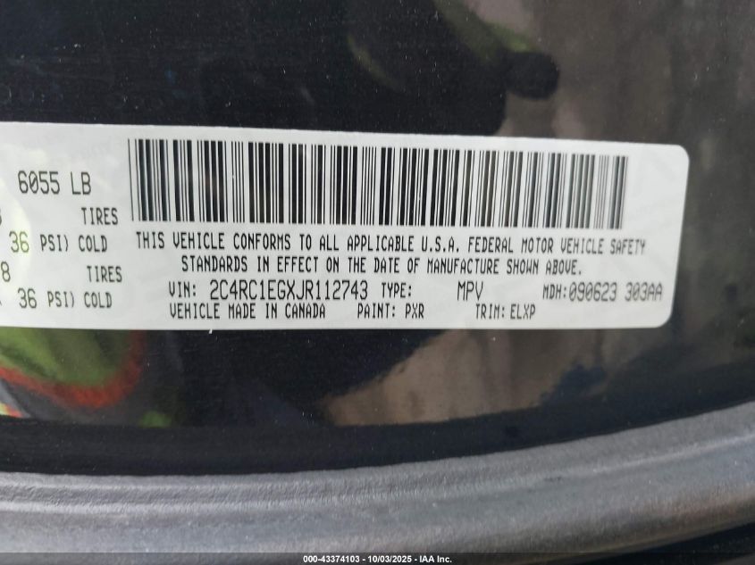 2018 Chrysler Pacifica Touring L Plus VIN: 2C4RC1EGXJR112743 Lot: 43374103