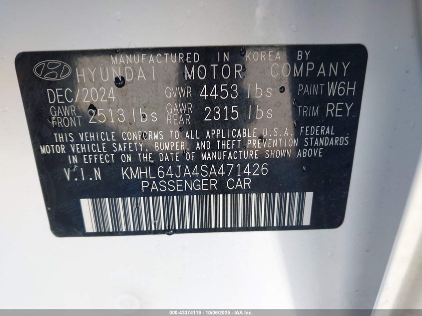 2025 Hyundai Sonata Sel VIN: KMHL64JA4SA471426 Lot: 43374119