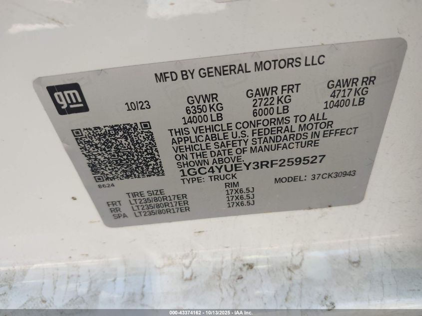 2024 Chevrolet Silverado 3500Hd 4Wd Long Bed Ltz VIN: 1GC4YUEY3RF259527 Lot: 43374162