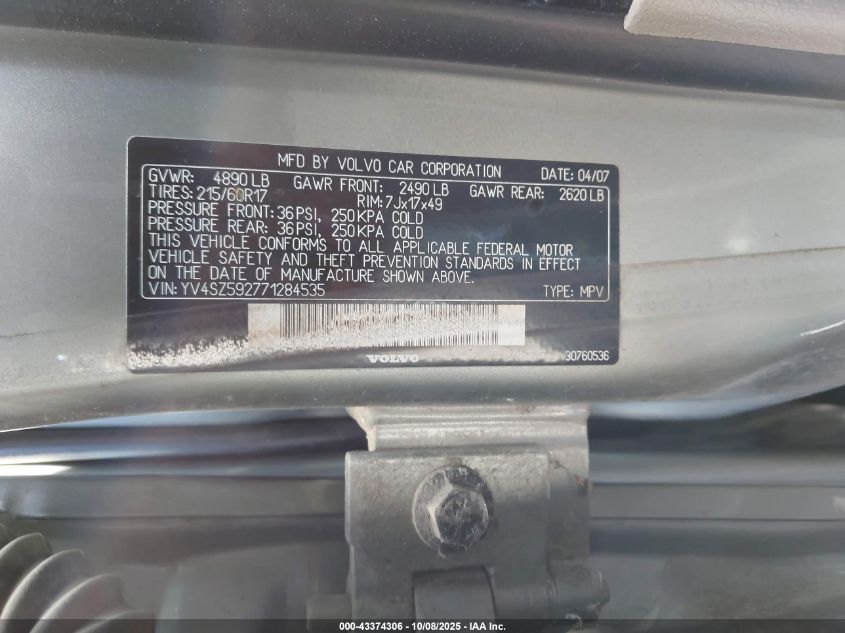 2007 Volvo Xc70 2.5T VIN: YV4SZ592771284535 Lot: 43374306