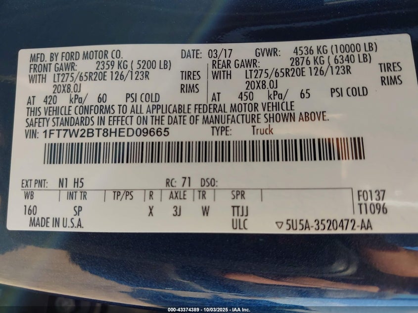 2017 FORD F-250 KING RANCH - 1FT7W2BT8HED09665