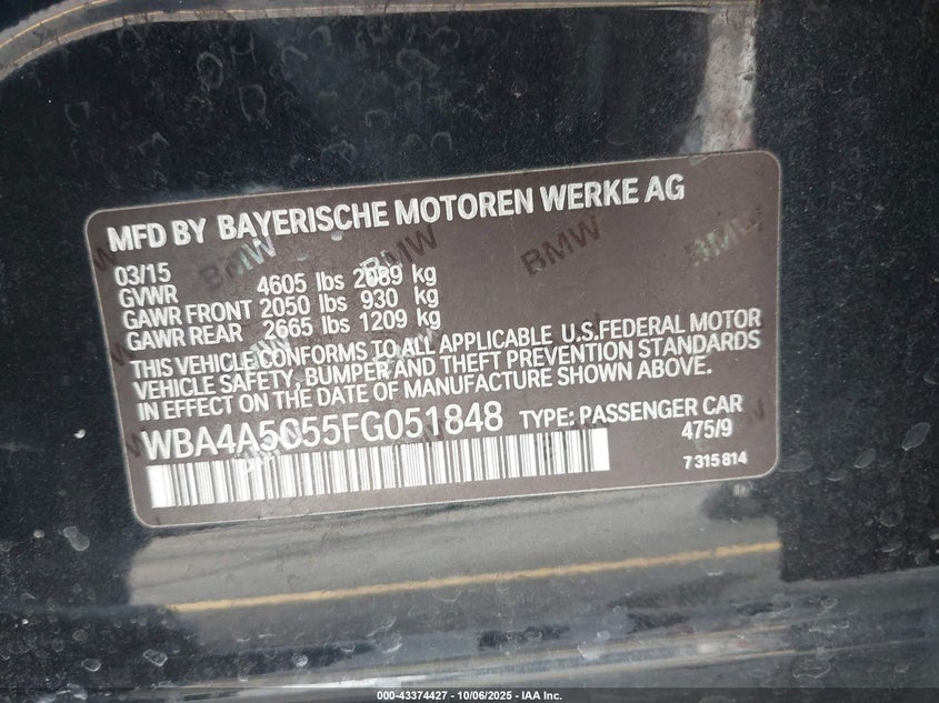 2015 BMW 428 GRAN COUPE WBA4A5C55FG051848