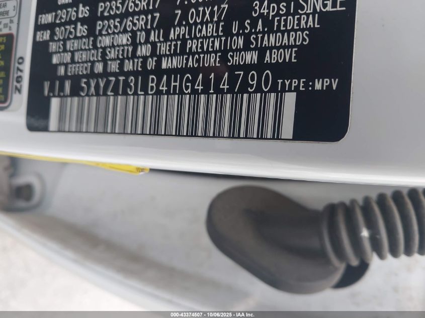 2017 Hyundai Santa Fe Sport 2.4L VIN: 5XYZT3LB4HG414790 Lot: 43374507