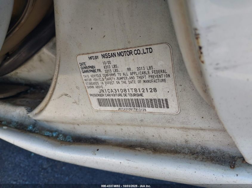 2001 Nissan Maxima Gle VIN: JN1CA31D81T812128 Lot: 43374692