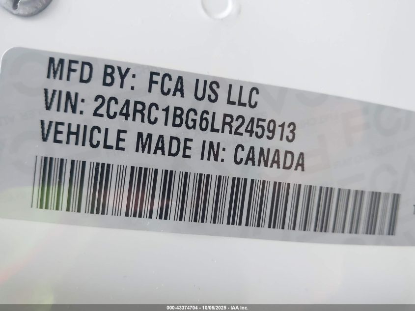 2020 Chrysler Pacifica Touring L VIN: 2C4RC1BG6LR245913 Lot: 43374704