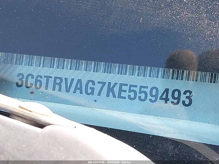 2019 Ram Promaster 1500 Low Roof 136 Wb VIN: 3C6TRVAG7KE559493 Lot: 43374708