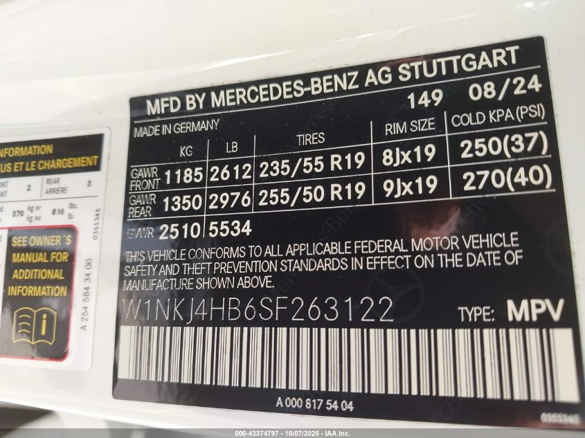 2025 Mercedes-Benz Glc 300 4Matic Coupe VIN: W1NKJ4HB6SF263122 Lot: 43374797