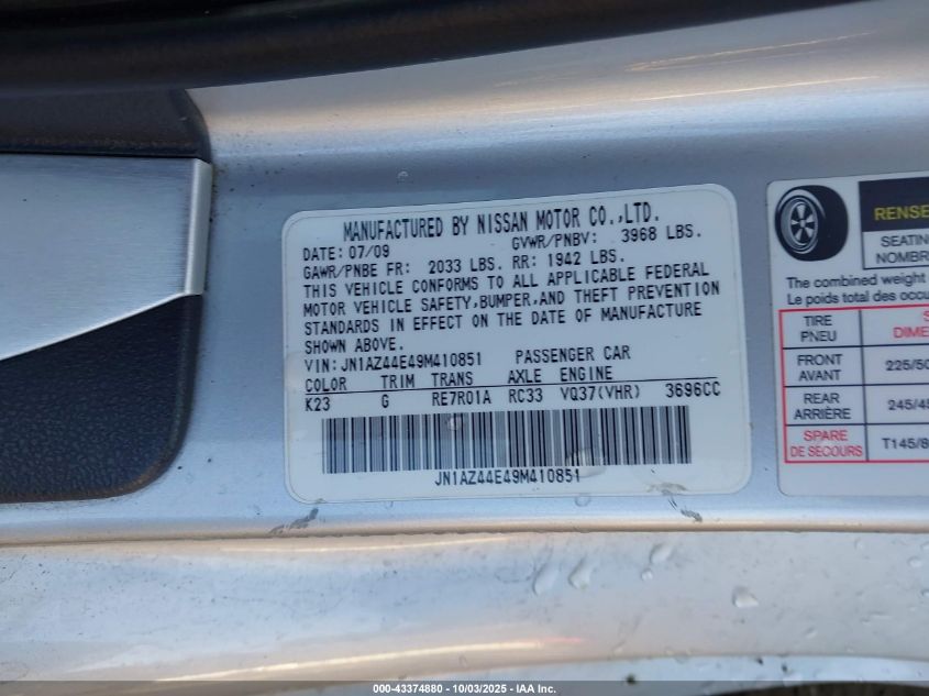 2009 Nissan 370Z Touring VIN: JN1AZ44E49M410851 Lot: 43374880
