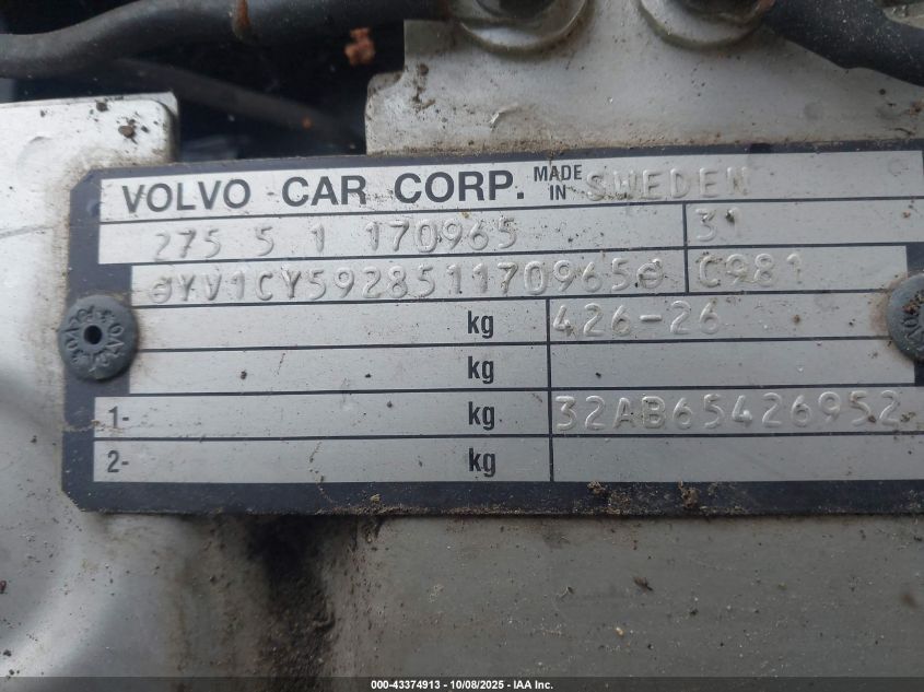 2005 Volvo Xc90 2.5T VIN: YV1CY592851170965 Lot: 43374913