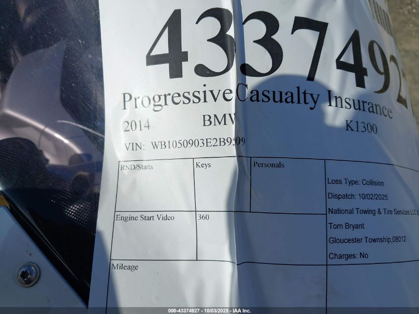 2014 BMW K1300 S VIN: WB1050903E2B95009 Lot: 43374927