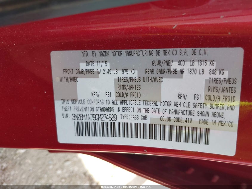 2016 MAZDA MAZDA3 I GRAND TOURING - 3MZBM1N79GM274889