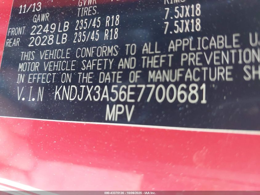 2014 Kia Soul ! VIN: KNDJX3A56E7700681 Lot: 43375136