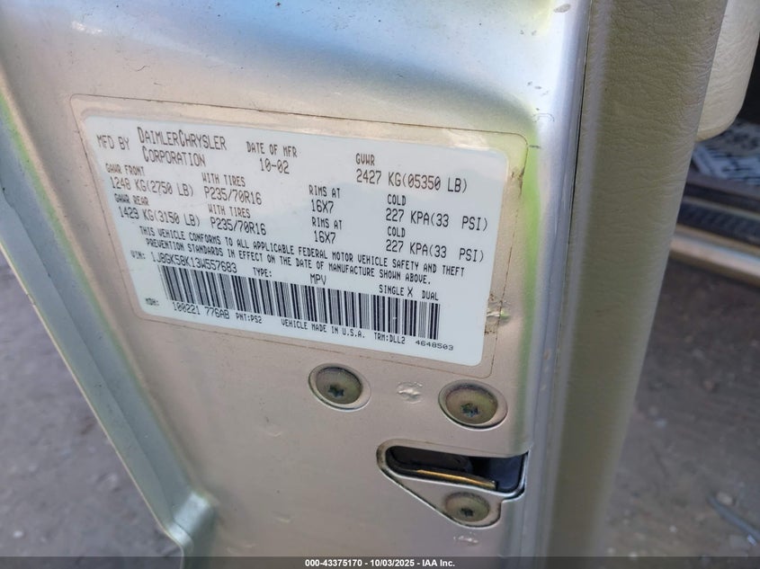 2003 Jeep Liberty Limited Edition VIN: 1J8GK58K13W557683 Lot: 43375170