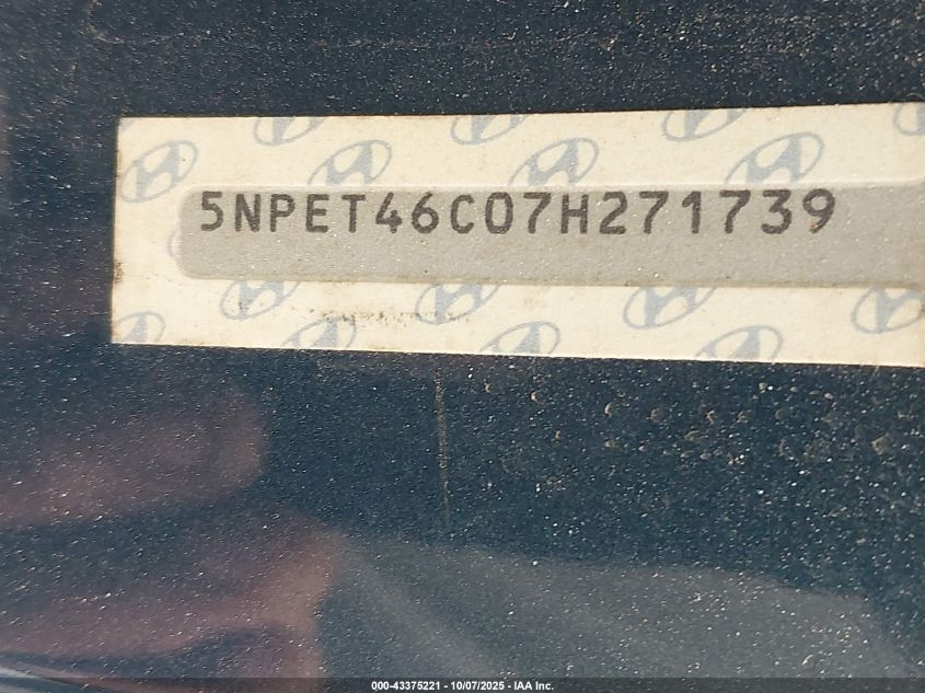 2007 Hyundai Sonata Gls VIN: 5NPET46C07H271739 Lot: 43375221