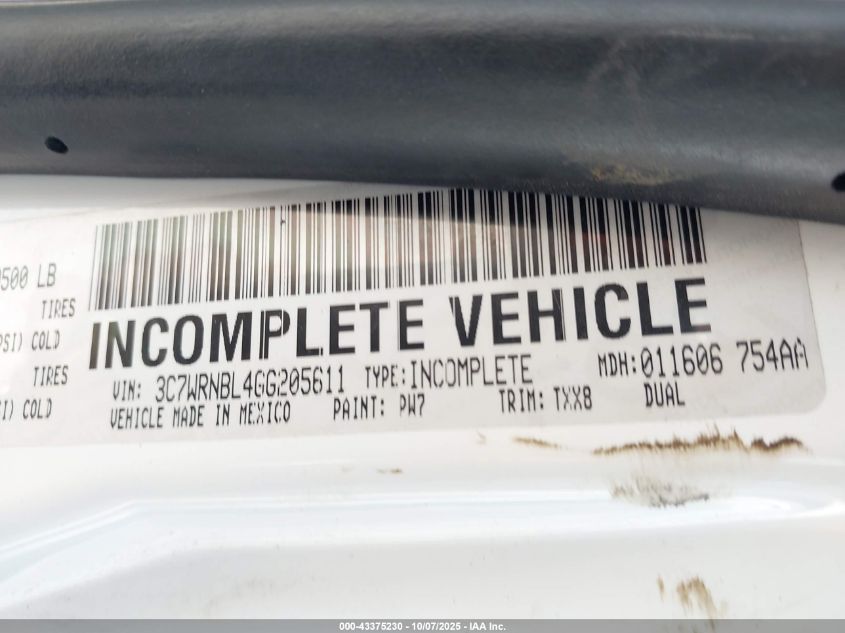 2016 Ram 5500 Chassis Tradesman/Slt VIN: 3C7WRNBL4GG205611 Lot: 43375230