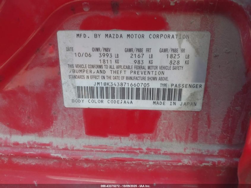 2007 Mazda Mazda3 S Touring VIN: JM1BK343871660705 Lot: 43375272