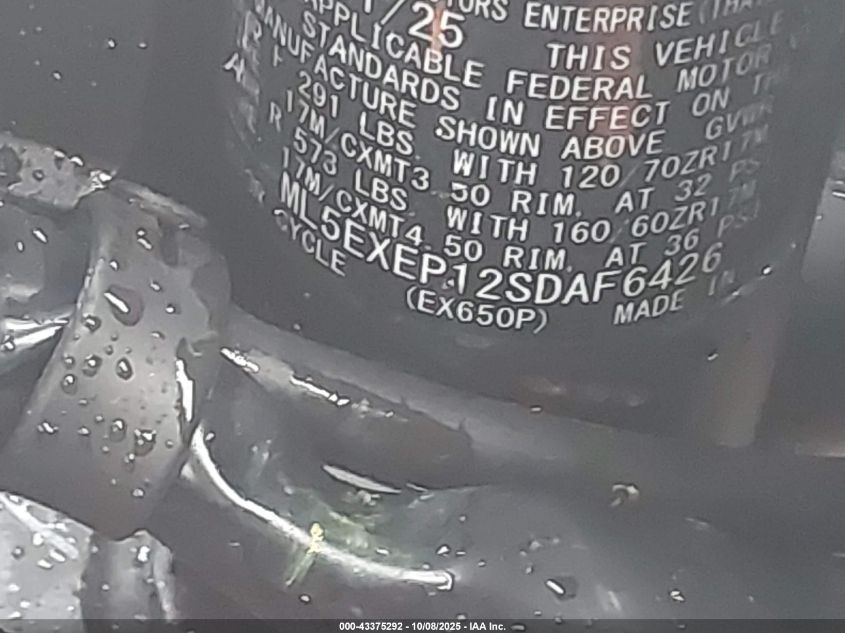 2025 Kawasaki Ex650 P VIN: ML5EXEP12SDAF6426 Lot: 43375292