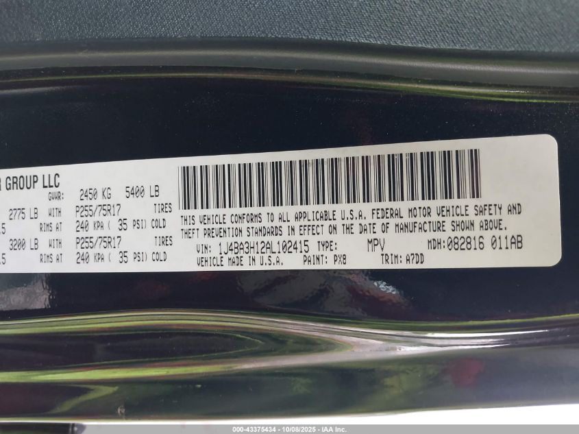 2010 Jeep Wrangler Unlimited Sport VIN: 1J4BA3H12AL102415 Lot: 43375434