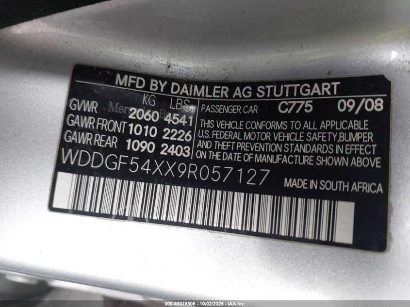 2009 Mercedes-Benz C 300 Luxury/Sport VIN: WDDGF54XX9R057127 Lot: 43375508