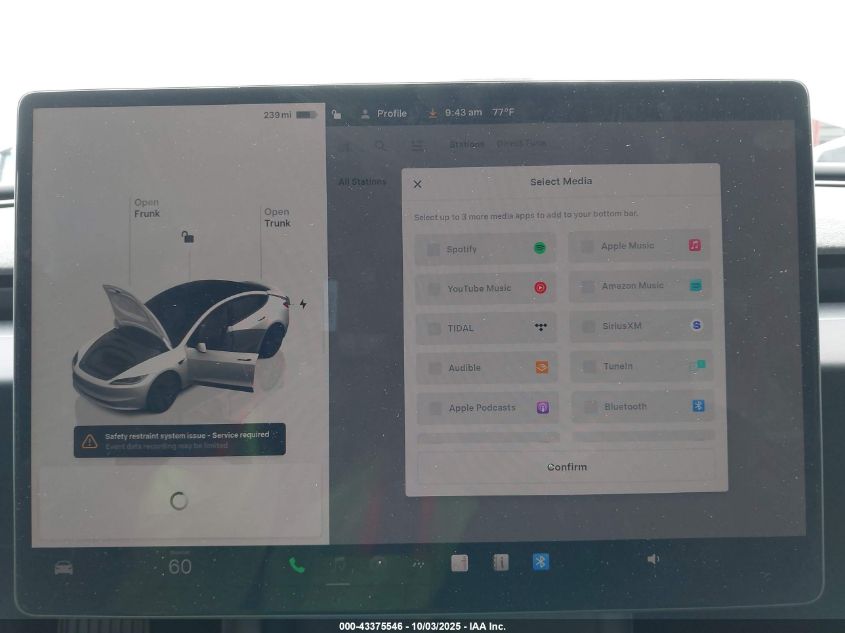 2024 Tesla Model 3 Long Range Dual Motor All-Wheel Drive/Rear-Wheel Drive VIN: 5YJ3E1EA1RF870022 Lot: 43375546
