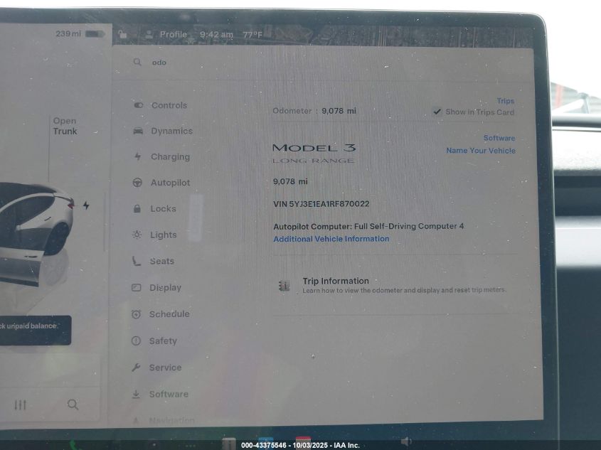 2024 Tesla Model 3 Long Range Dual Motor All-Wheel Drive/Rear-Wheel Drive VIN: 5YJ3E1EA1RF870022 Lot: 43375546