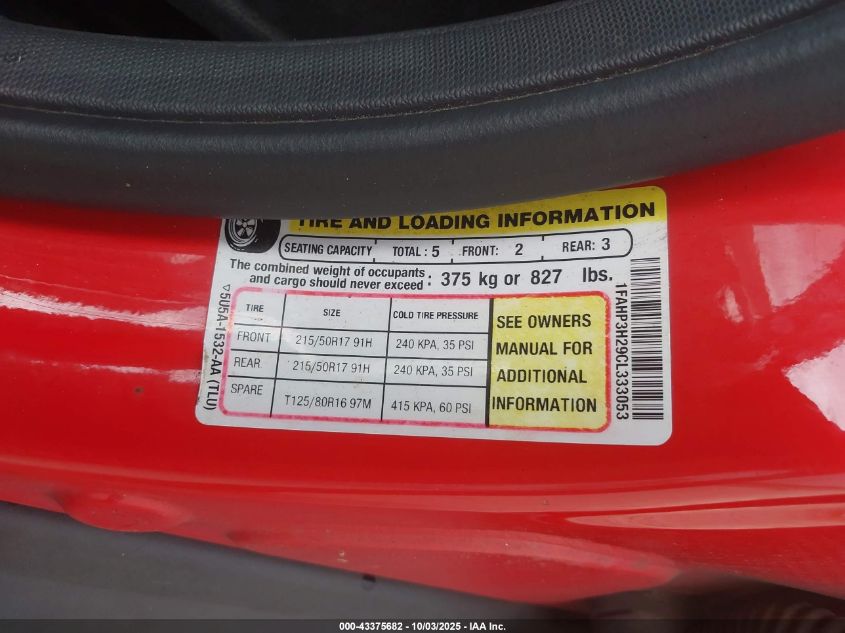 2012 Ford Focus Sel VIN: 1FAHP3H29CL333053 Lot: 43375682