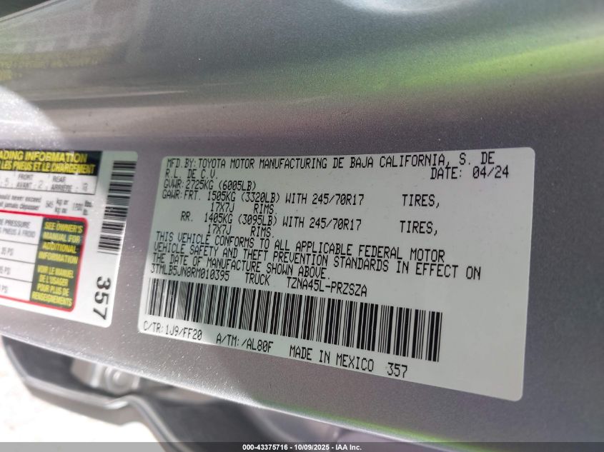 2024 Toyota Tacoma Sr5 4Wd VIN: 3TMLB5JN8RM010395 Lot: 43375716