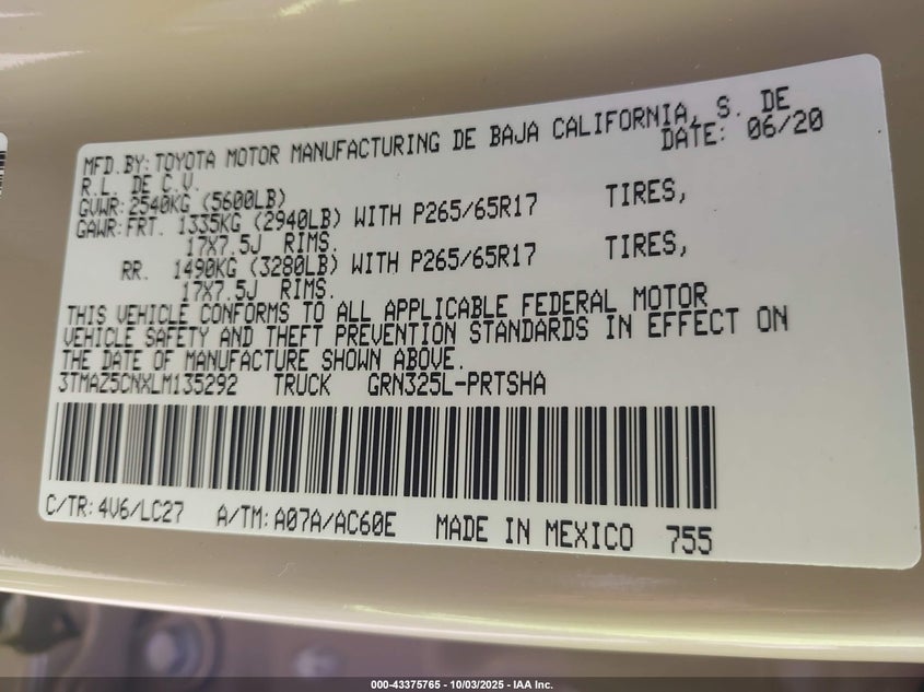 2020 TOYOTA TACOMA TRD SPORT - 3TMAZ5CNXLM135292