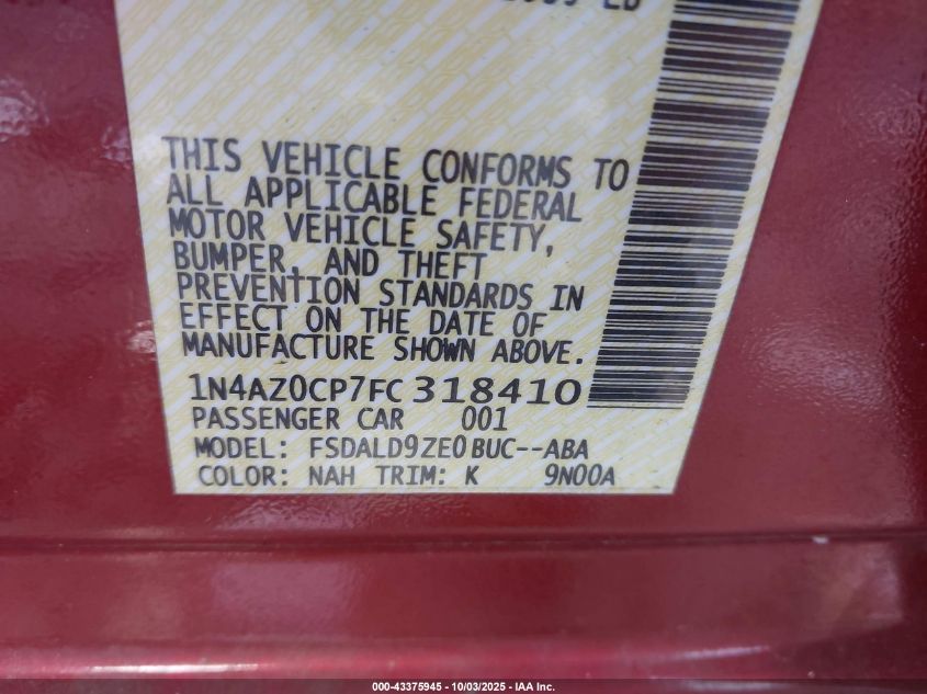 2015 Nissan Leaf Sv VIN: 1N4AZ0CP7FC318410 Lot: 43375945