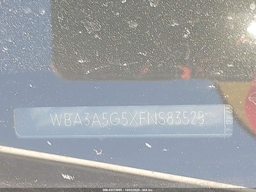 2015 BMW 328I VIN: WBA3A5G5XFNS83525 Lot: 43375955