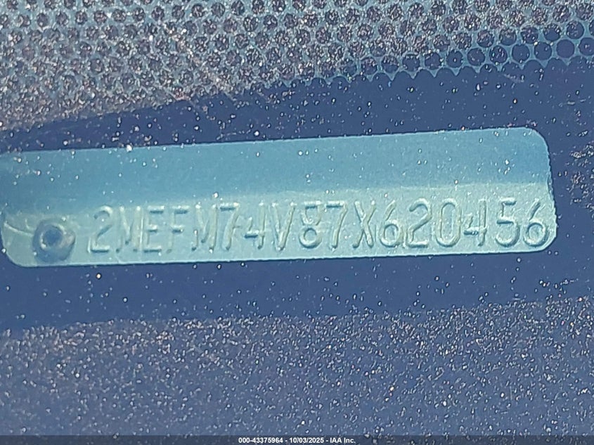 2007 Mercury Grand Marquis Gs VIN: 2MEFM74V87X620456 Lot: 43375964