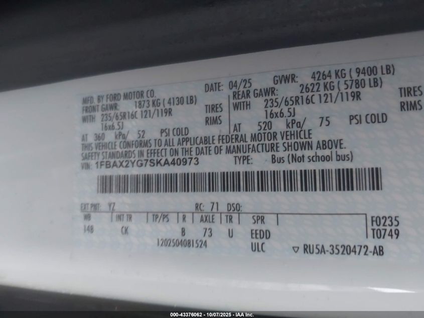 2025 Ford Transit-350 - 1FBAX2YG7SKA40973