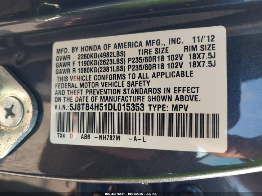 2013 ACURA RDX 5J8TB4H51DL015353