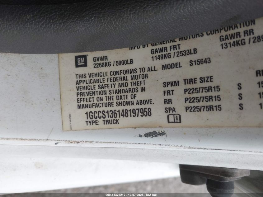 2004 Chevrolet Colorado Ls VIN: 1GCCS136148197958 Lot: 43376212