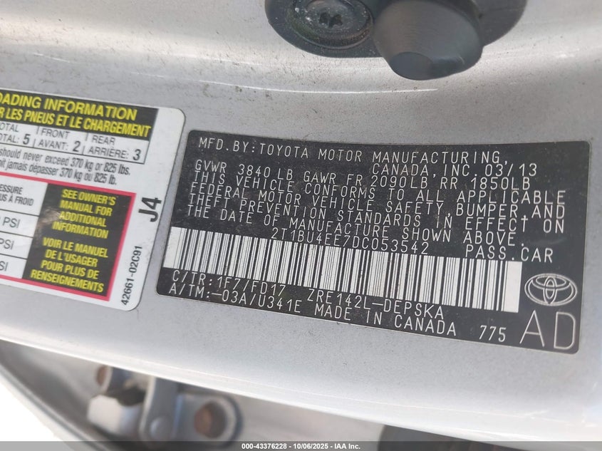 2013 TOYOTA COROLLA S 2T1BU4EE7DC053542