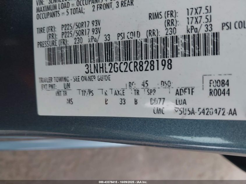 2012 Lincoln Mkz VIN: 3LNHL2GC2CR828198 Lot: 43376415