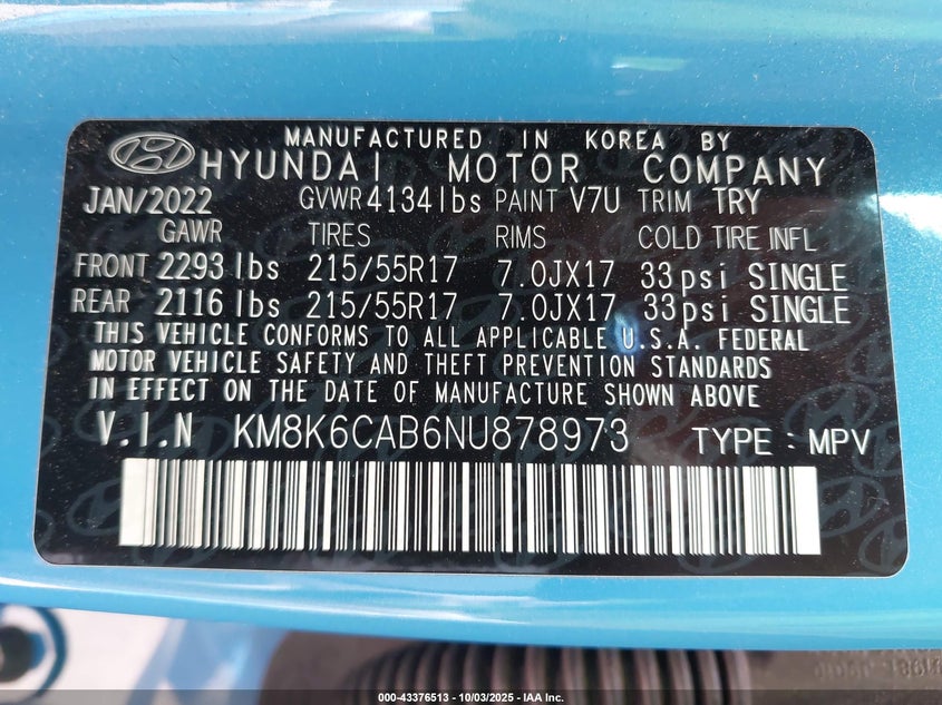 2022 HYUNDAI KONA SEL - KM8K6CAB6NU878973