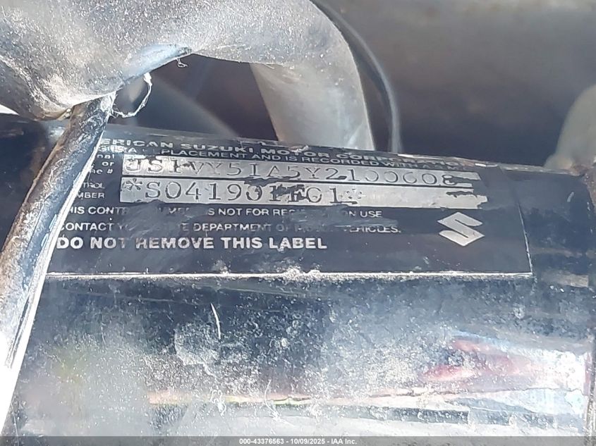 2000 Suzuki Vl1500 VIN: JS1VY51A5Y2100608 Lot: 43376563