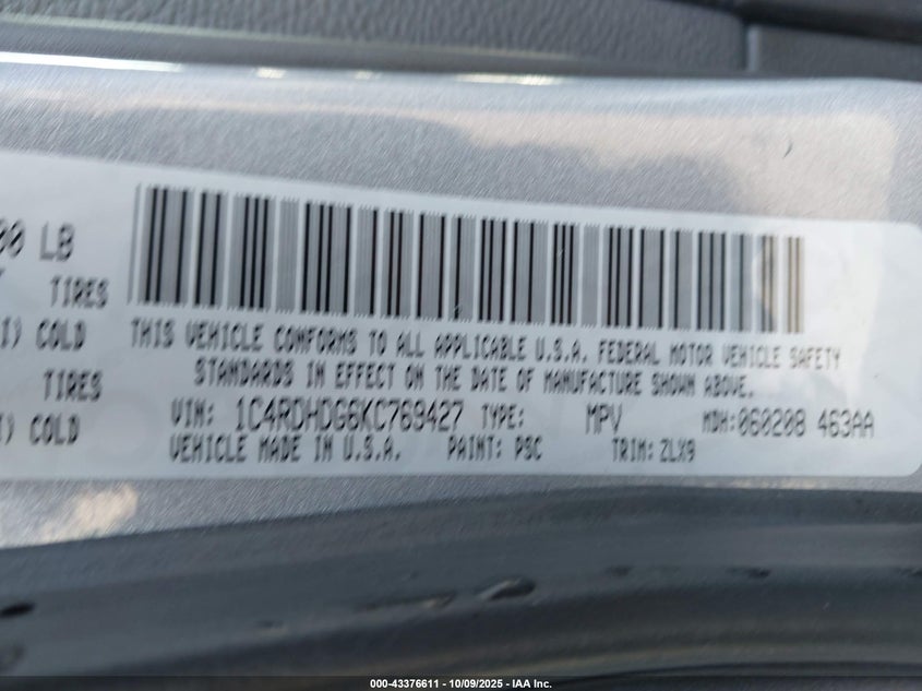 2019 DODGE DURANGO GT PLUS RWD 1C4RDHDG6KC769427